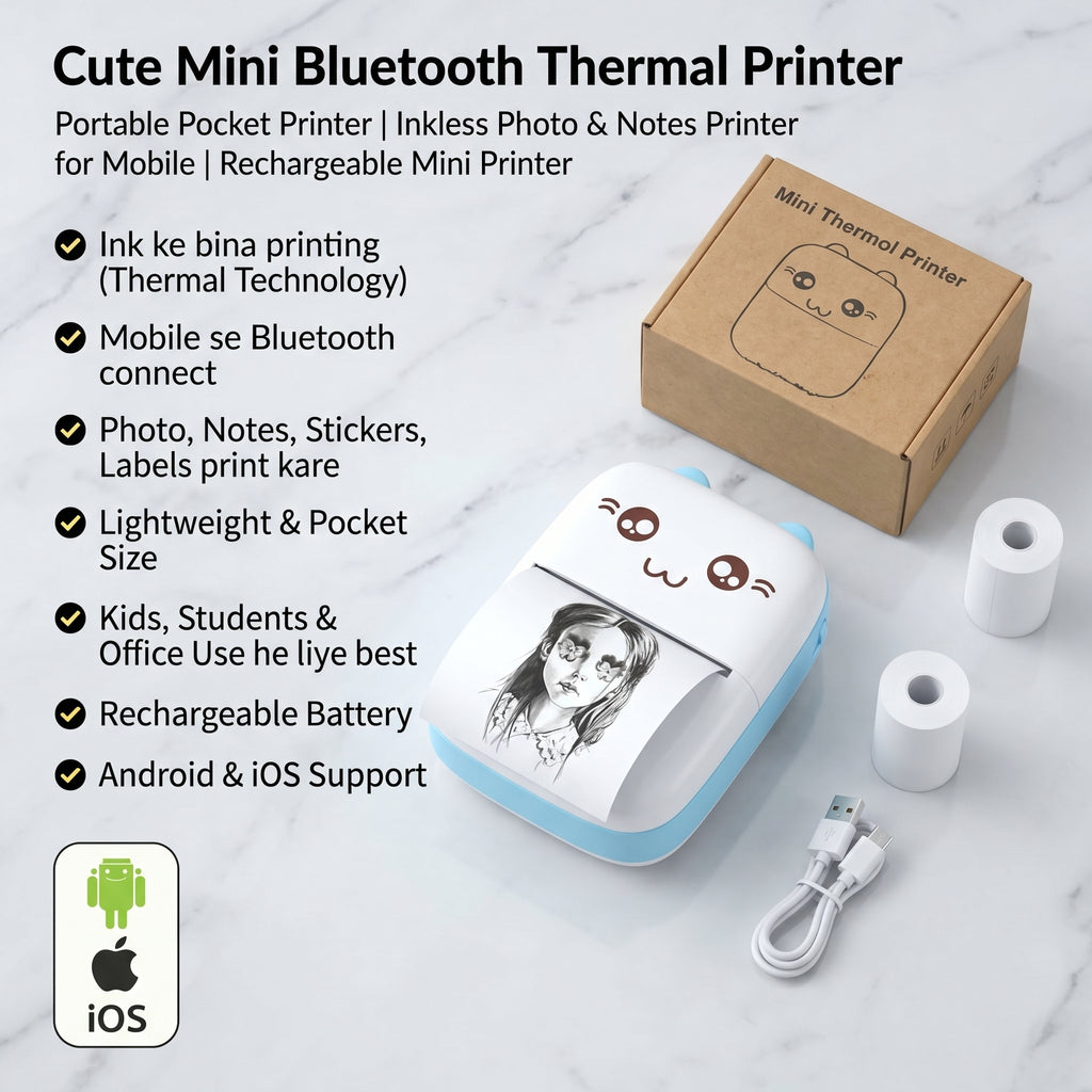 Cute Mini Bluetooth Thermal Printer - Portable Inkless Pocket Printer