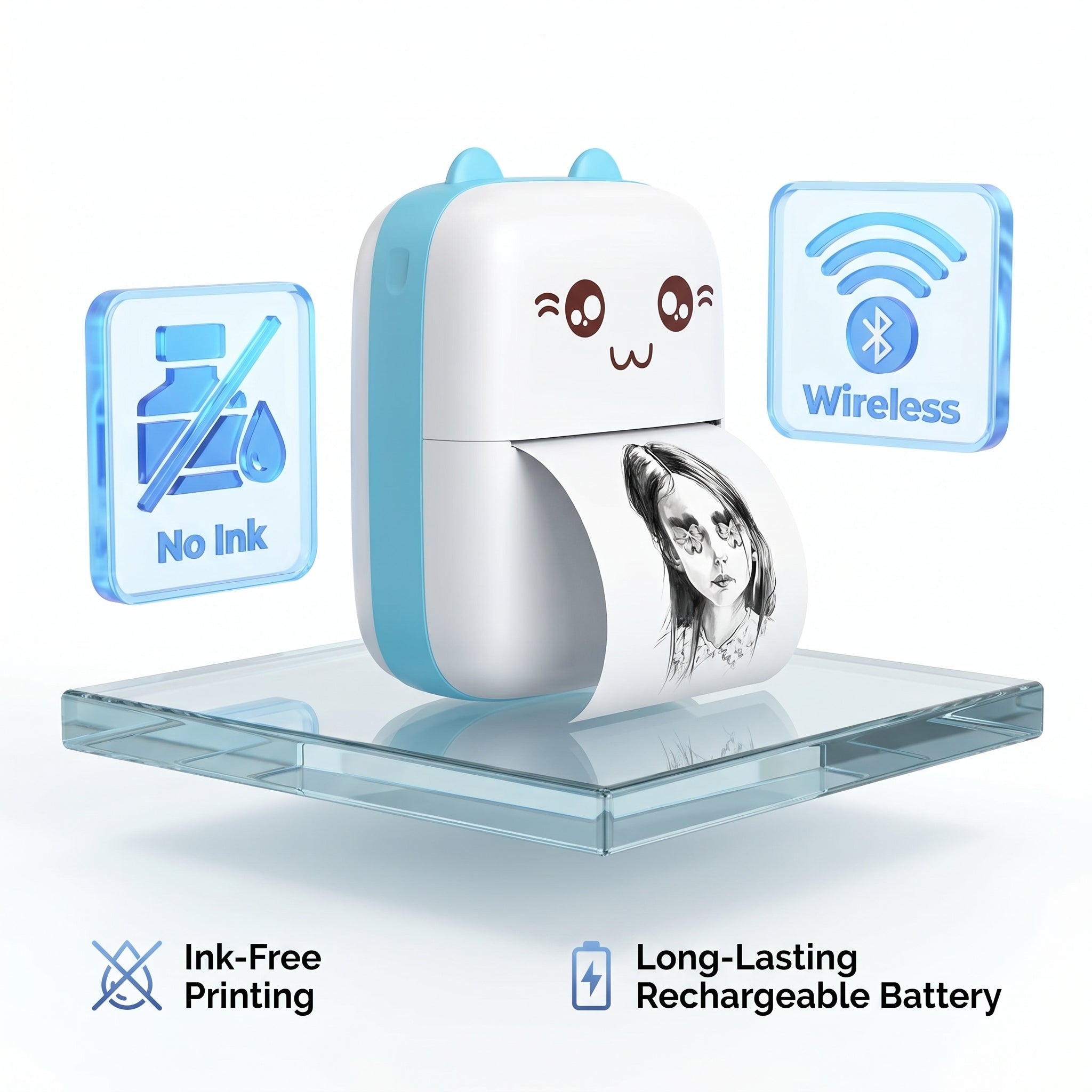 Cute Mini Bluetooth Thermal Printer - Portable Inkless Pocket Printer
