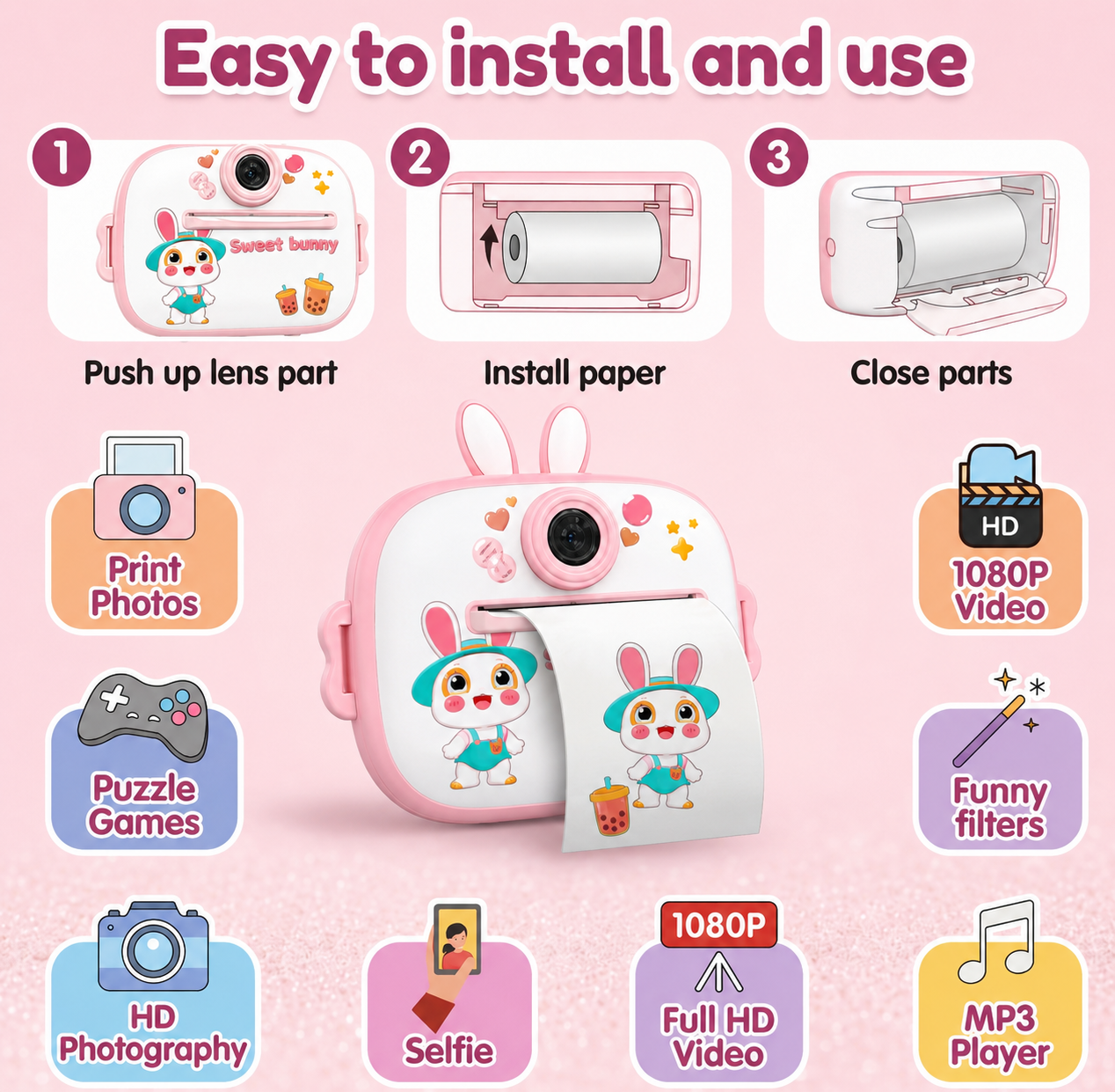 Premium SweetBunny Instant Print Camera No Ink Instant Print